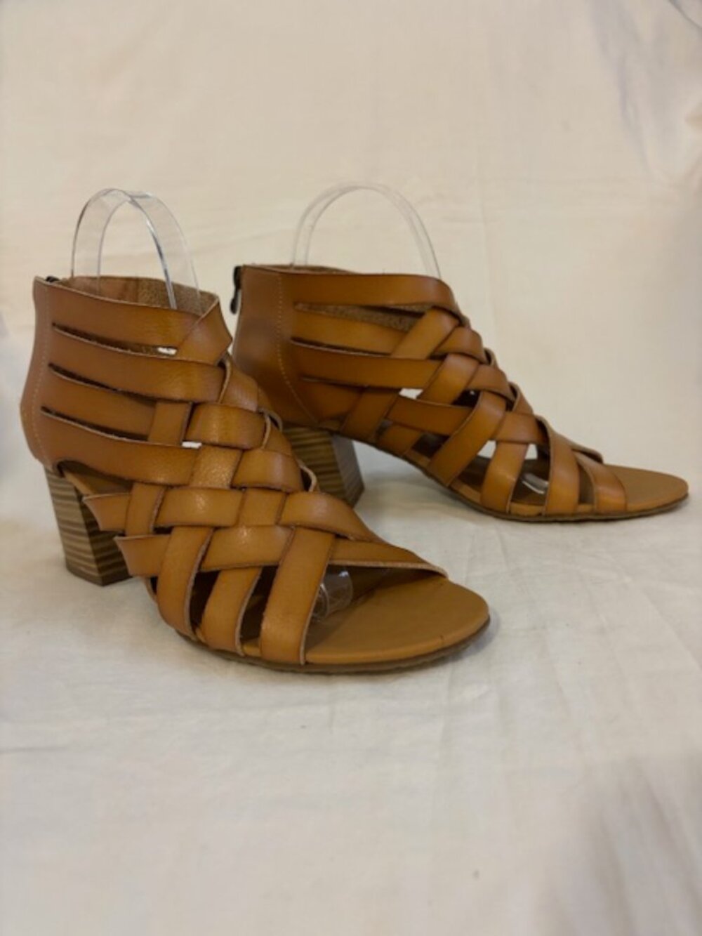 Blowfish Tan Woven Gladiator Sandal with Stacked Block Heel Size 8 1/2